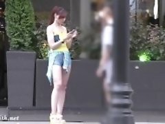 "Jeny Smith walks in public with transparent shorts. Real flashing moments"