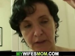 "Girlfriend's old mother gives head and rides his cock"